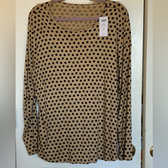 New With Tags- Chico’s Khaki and Black Polka Dot Long Sleeve Top Chico’s Size 3 - Picture 2 of 10